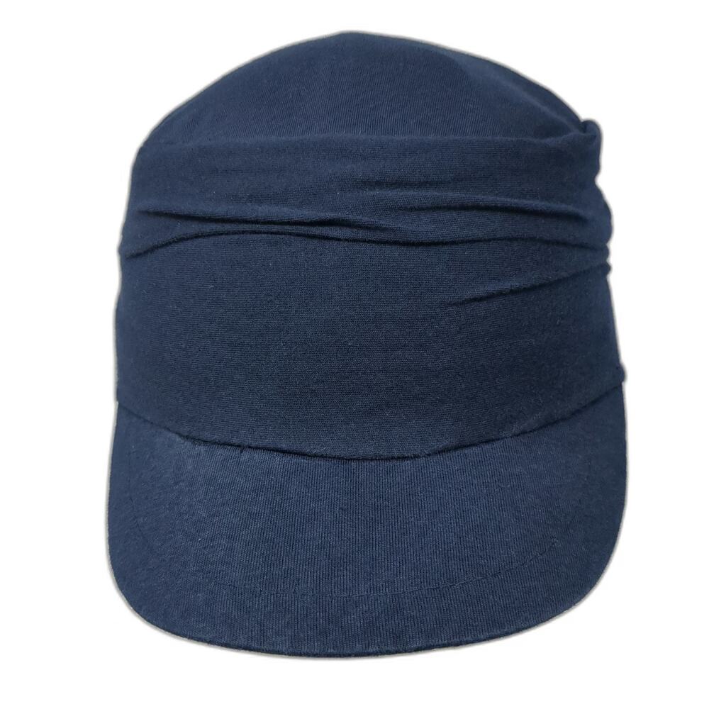 D&Y Army Cap Blue One Size Fitted Pleated Ruched Cotton Hat Military Cadet Style